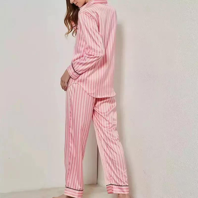 Комплект пижамный женский из 2 предметов, кардиган в полоску из вискозы, одежда для сна, домашняя одежда на весну и лето, Осень