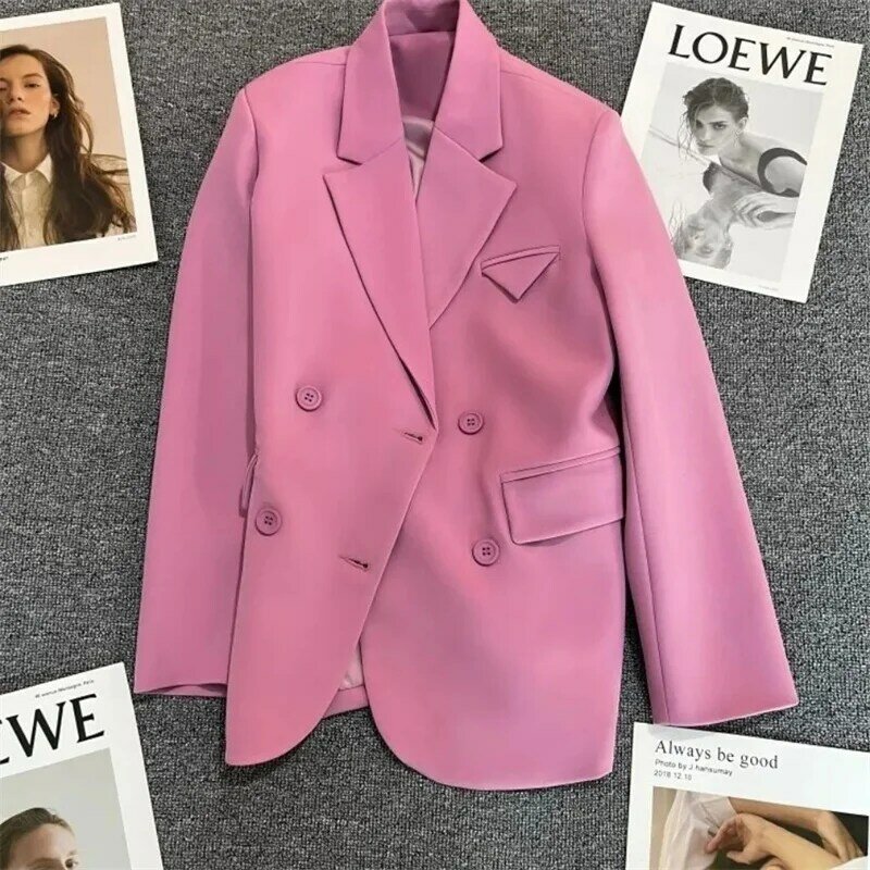 2024 Real Shoot Spring Autumn Women Blazers Jackets Casual Coat Tops Lady Double-breasted Suits Outerwear Female Blazers Coats