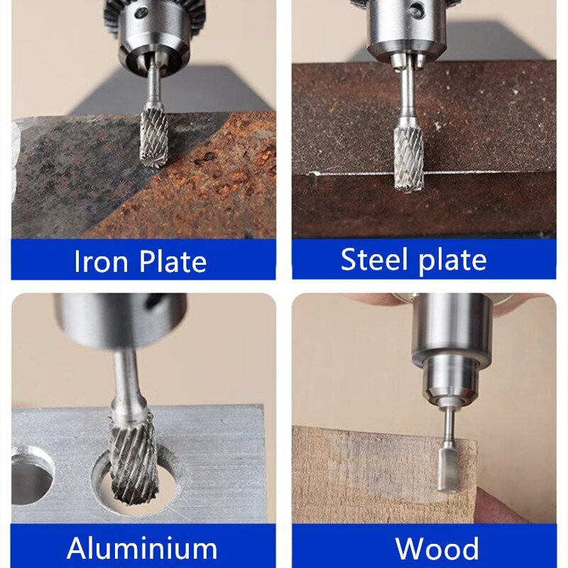 Hard Alloy Tungsten Steel Carbide Burr Set, Double Cut Rotary File, Cabeça de fresagem, Carpintaria Moagem Carvin, 10pcs