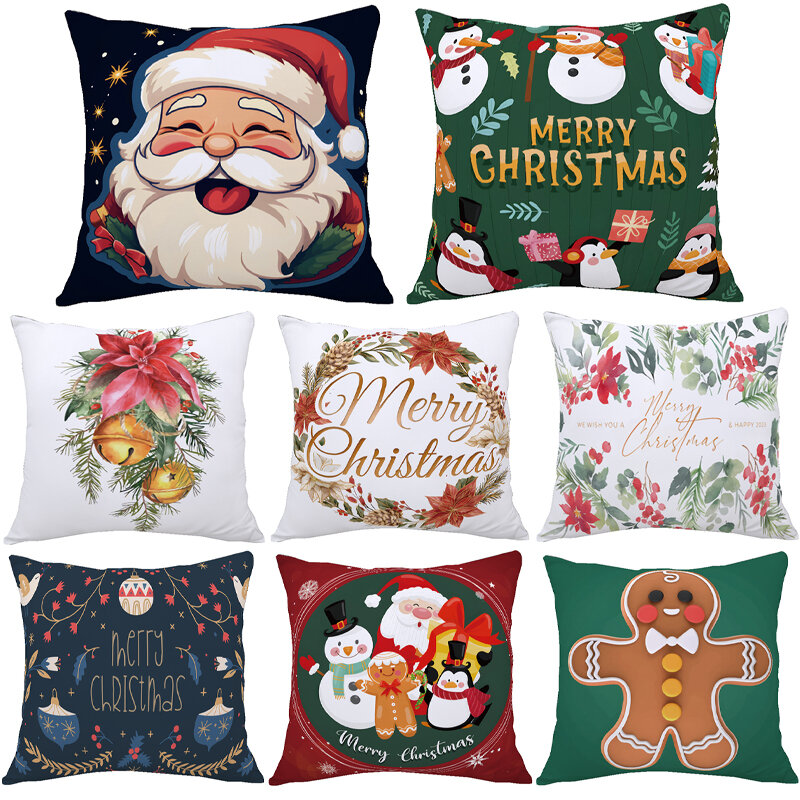 Christmas Throw Pillow Cover 45x45cm Double Sided Pattern Peach Skin Velvet Pillowcase Party Couch Home Cozy Cushion Cover Decor