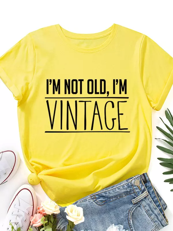 T Shirt Wanita Gambar Cetak Vintage I 'M Not Old, Kerah O Lengan Pendek Tshirt Wanita Longgar T-shirt Wanita Atasan Pakaian Camisetas Mujer