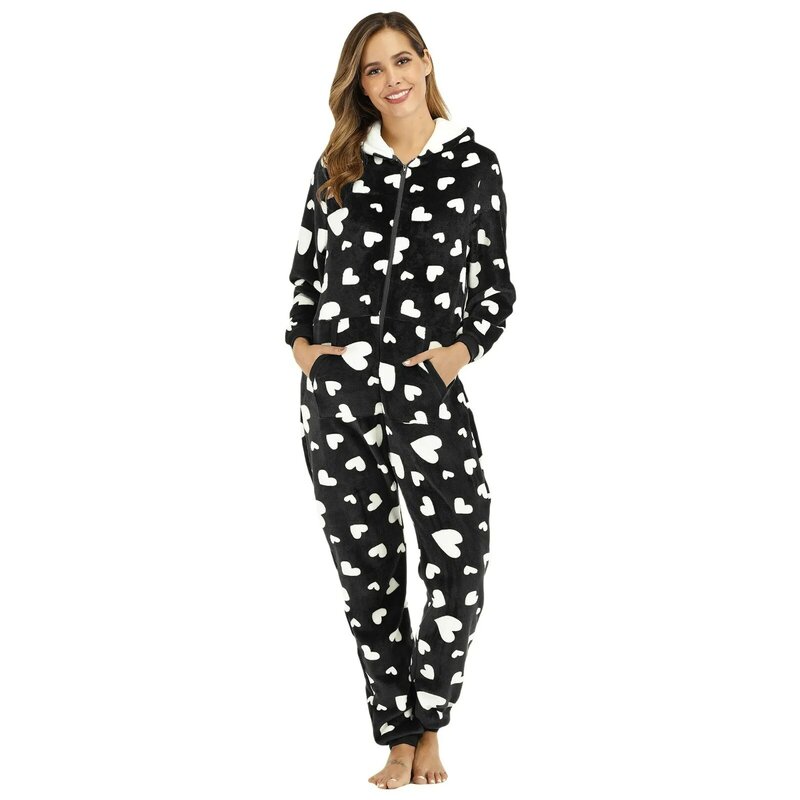 Macacão unissex com capuz, pijama feminino, pijamas quentes, macacão de pelúcia, pijamas, pijamas, pijamas, engrossar, outono, inverno