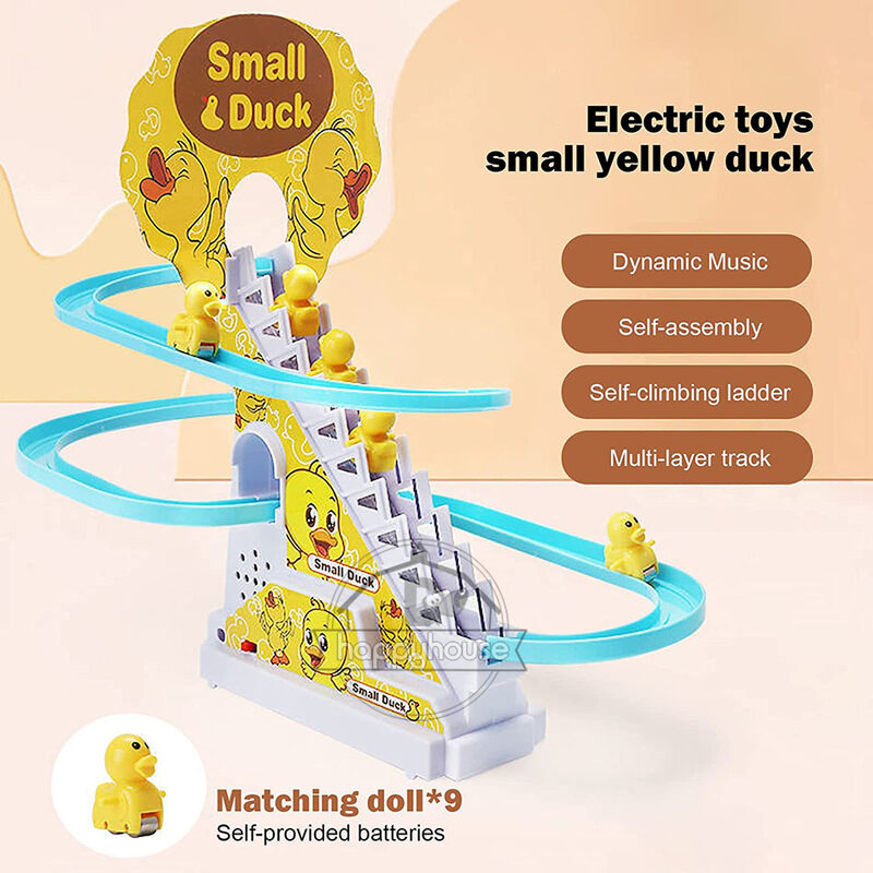 ของเล่นเด็กเป็ดไฟฟ้าติดตามสไลด์ของเล่นเด็กไฟฟ้าปีนเขาบันไดของเล่นไฟ LED ดนตรีสไลด์ของเล่นเด็กเด็ก