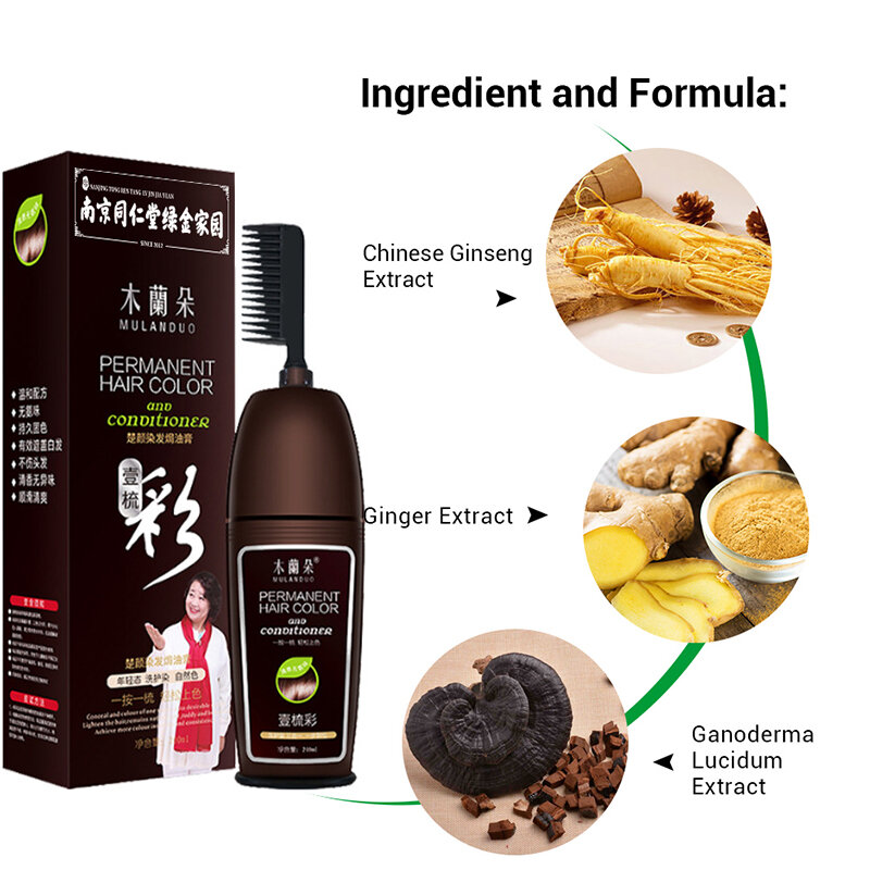 200ml Natural Ginseng Essence Instant Hair Dye Shampoo Instant Hair Color Cream Cover Permanent Hair Coloring Shampoo Whit Comb