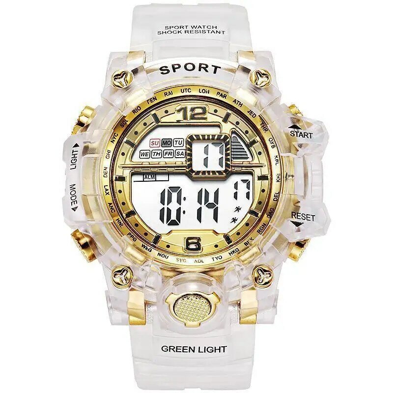 Yikaze นาฬิกาข้อมือ Jam Tangan Digital กันน้ำสำหรับกีฬากลางแจ้งสำหรับผู้ชายสายโปร่งใสโครโนกราฟจอแสดงผล LED นาฬิกาข้อมือ