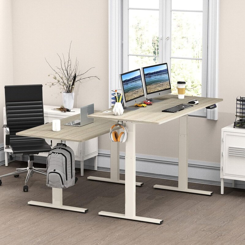 SHW meja berdiri bisa disesuaikan, tinggi listrik besar 55 inci, 55x28 inci, Maple