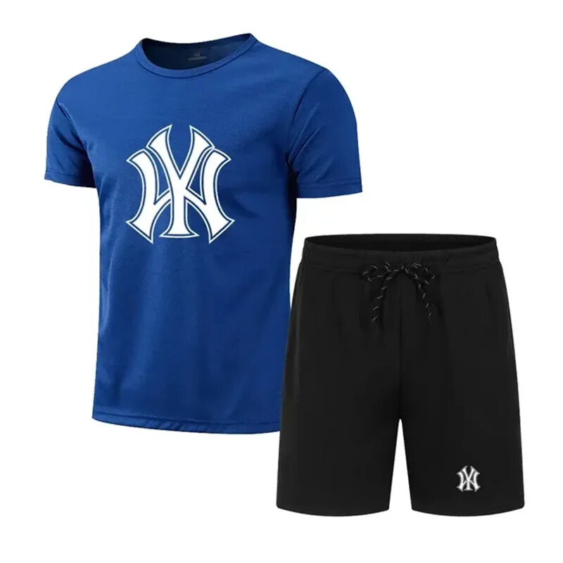 2024 New Men's Fitness Fashion Set Men's casual sportswear set Quick drying sportswear Short sleeved T-shirt+shorts 2-piece set