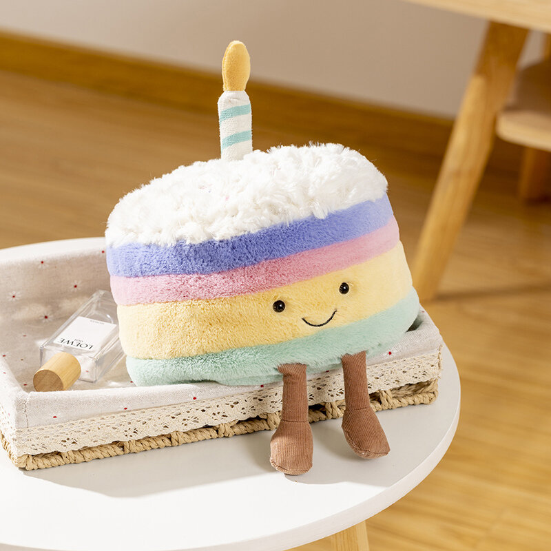 Mainan kue pelangi lembut lucu, mainan simulasi boneka kue pelangi, boneka kue ulang tahun untuk hadiah ulang tahun anak-anak