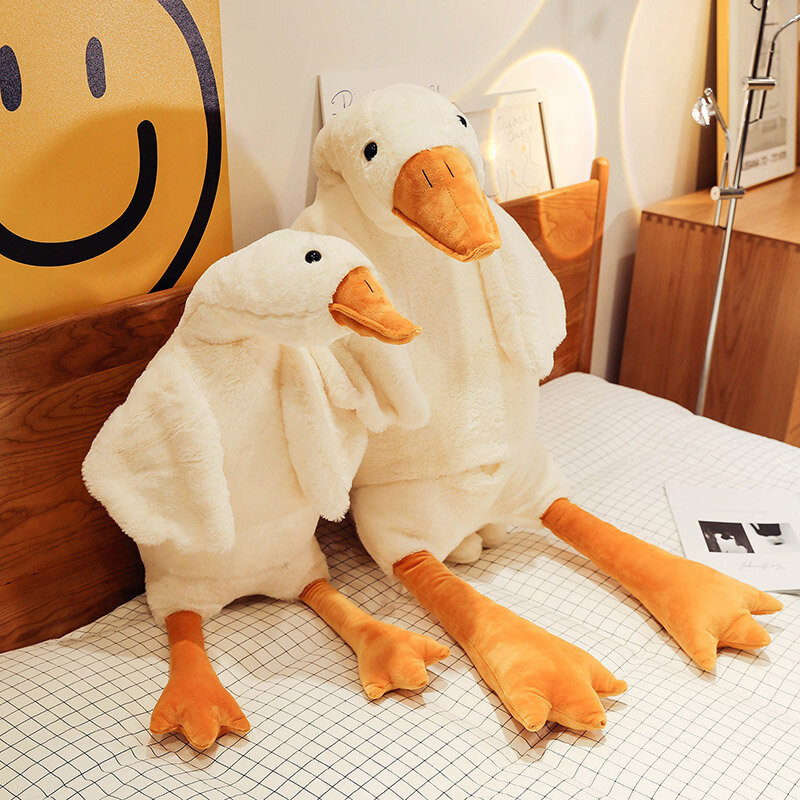 Juguete de peluche de ganso blanco para niña, almohada de pato grande Kawaii para dormir, cojín suave, muñeco de Animal de peluche, regalo de cumpleaños, 50-190cm