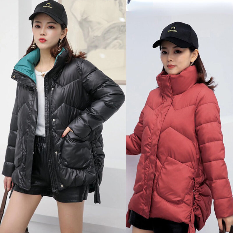 여성용 중간 길이 다운 코튼 재킷, 단색, 한국 캐주얼, 따뜻한 파카 패션, 느슨한 재킷, 여성 의류, 2023 겨울