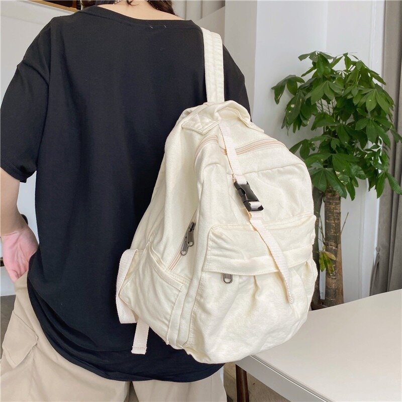 Zaino in tela di cotone Unisex Solid Softback Zipper Casual zaino ad alta capacità zaino da viaggio Vintage Bookbag