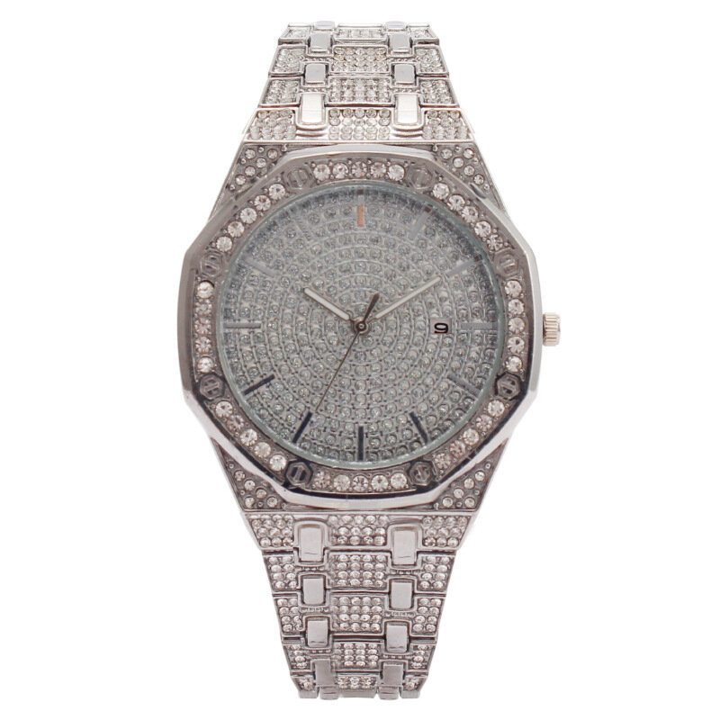 Luxo Diamond Watch para homens e mulheres, Hip Hop, Iced Out, relógios de pulso de quartzo, Data, Top Brand, Moda, Drop Shipping