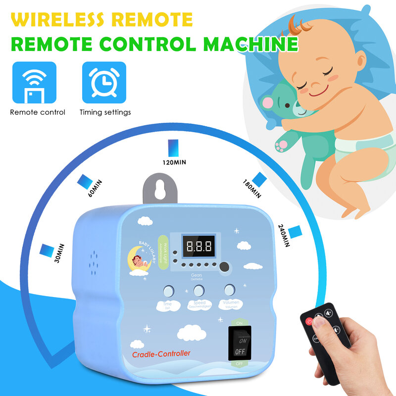 Controlador basculante oscilante eléctrico para bebé, base de Motor con Control remoto de resorte de 2 piezas, temporizador ajustable de hasta 20kg