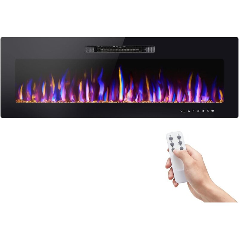 BETELNUT 50" Electric Fireplace Wall Mounted and Recessed w/144 Combination Colors & 5 Brightness,Remote Control & Touch Screen