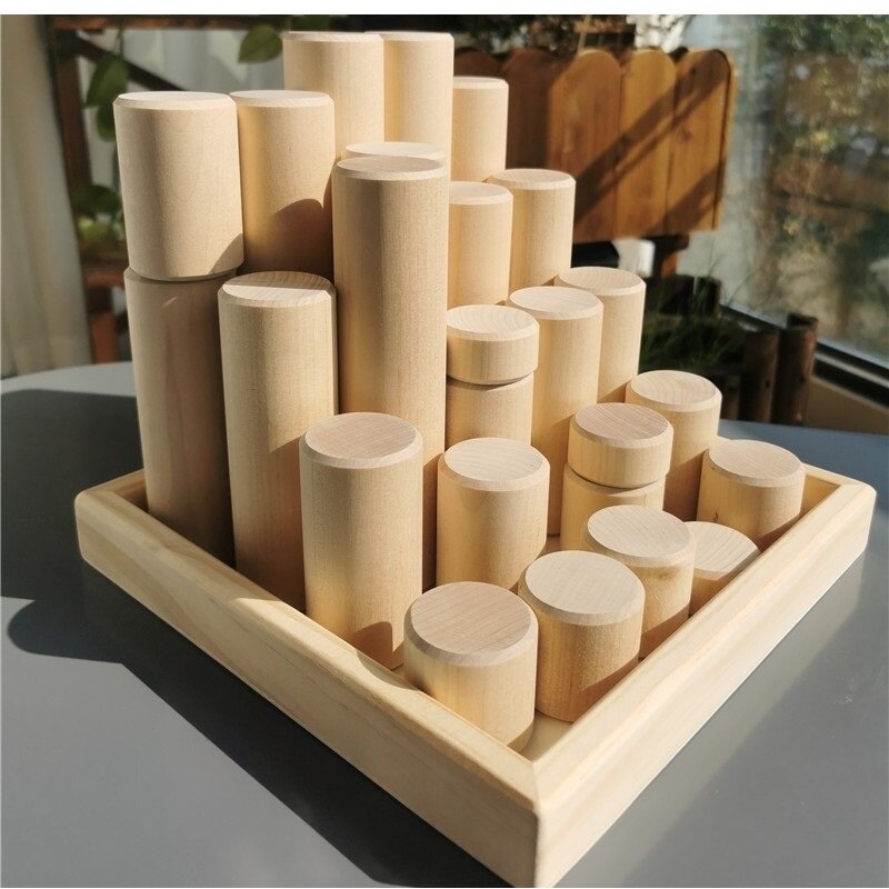 Kids Large Wood Building Rollers Pastel Blocks Stain Lime Stacking Cylinders Forest Trees Rings  Educational Creative Toys