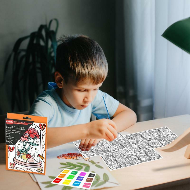 Kieszonkowa kolorowanka wody kolorowanki dla małych dzieci przenośna akwarelowa książka z farbami i pędzlem dla dzieci w wieku 3 lat