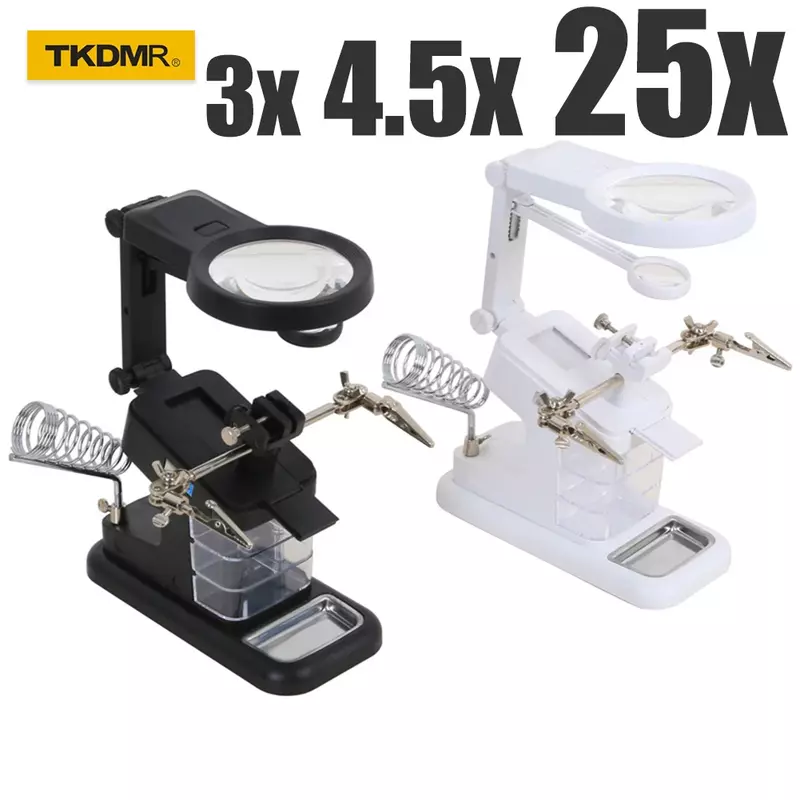 Lupa de soldadura con luz LED, lente auxiliar de Clip, lupa de escritorio, herramienta de reparación de soldadura de tercera mano, 3X 4.5X 25X