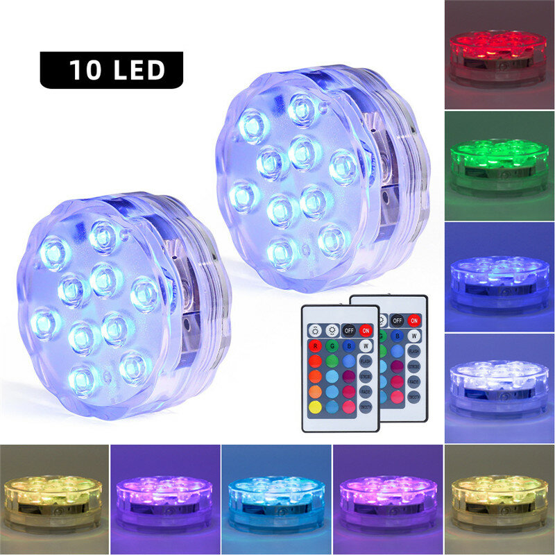 30Set 10Leds Submersible Night Light With 2Remote Controll Underwater RGB Lamp Outdoor Garden Party Aquarium Decoration Lights