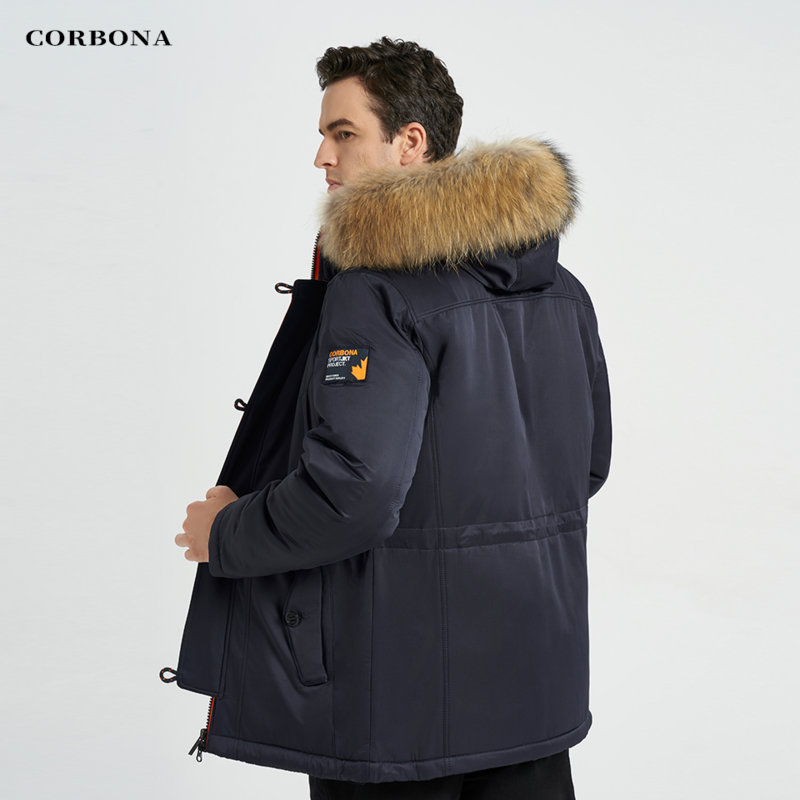Corbona-Parka longa de tamanho grande masculina com capuz de pele real, jaquetas militares do exército, velo acolchoado, roupas de marca, casaco de inverno tipo N3B, 2024