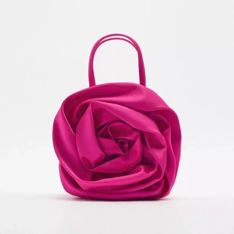 BBL01   2023 Summer New Brand Design Silk Pleated Flower Handbag Women Red  Round Evening