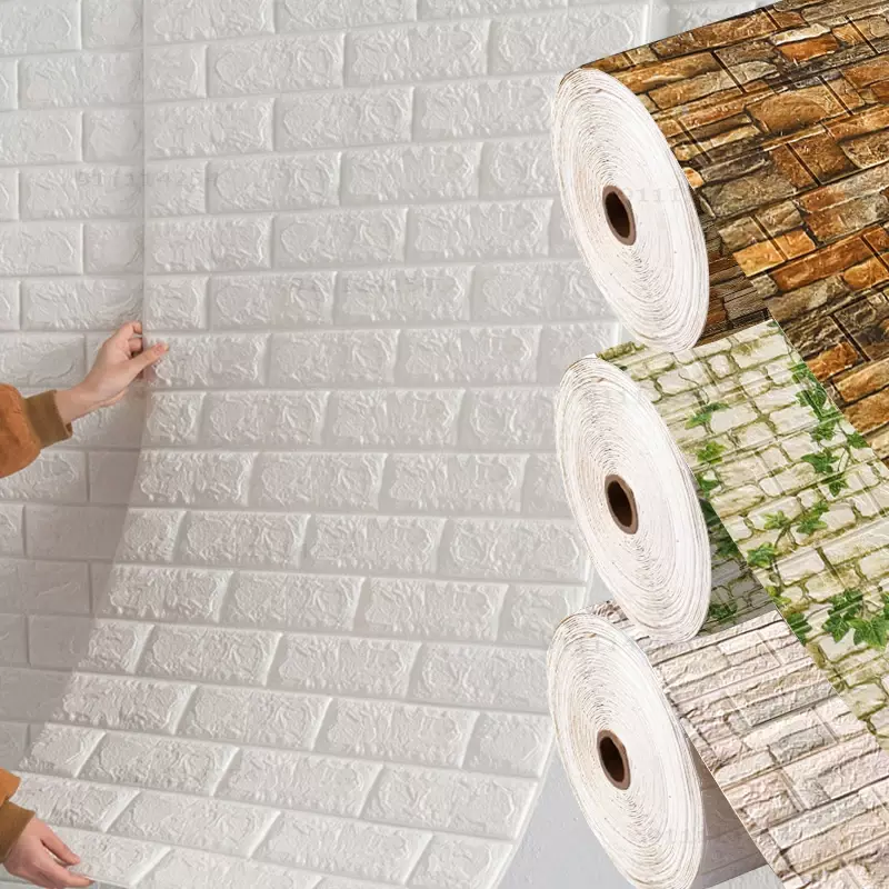 Painéis autoadesivos de espuma de tijolo, adesivos de parede 3D, papel de parede em relevo, decoração, cozinha, bricolage, 3 m, 5 m, 10m x 70cm
