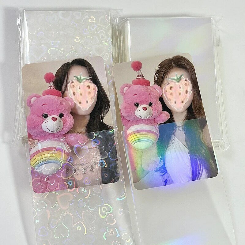 50Pcs/pack Glittery Love Heart Laser Kpop Idol Photocard Card Sleeves Photo Cards Protective Storage Bag