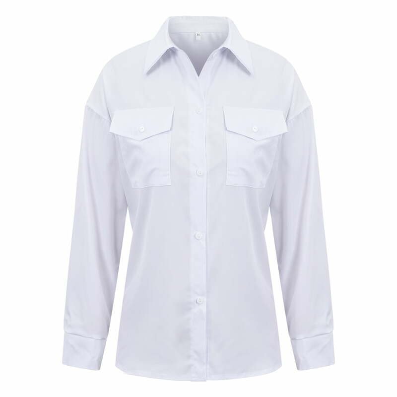 Camisa holgada de manga larga con botones para mujer, blusa Lisa holgada informal, Tops