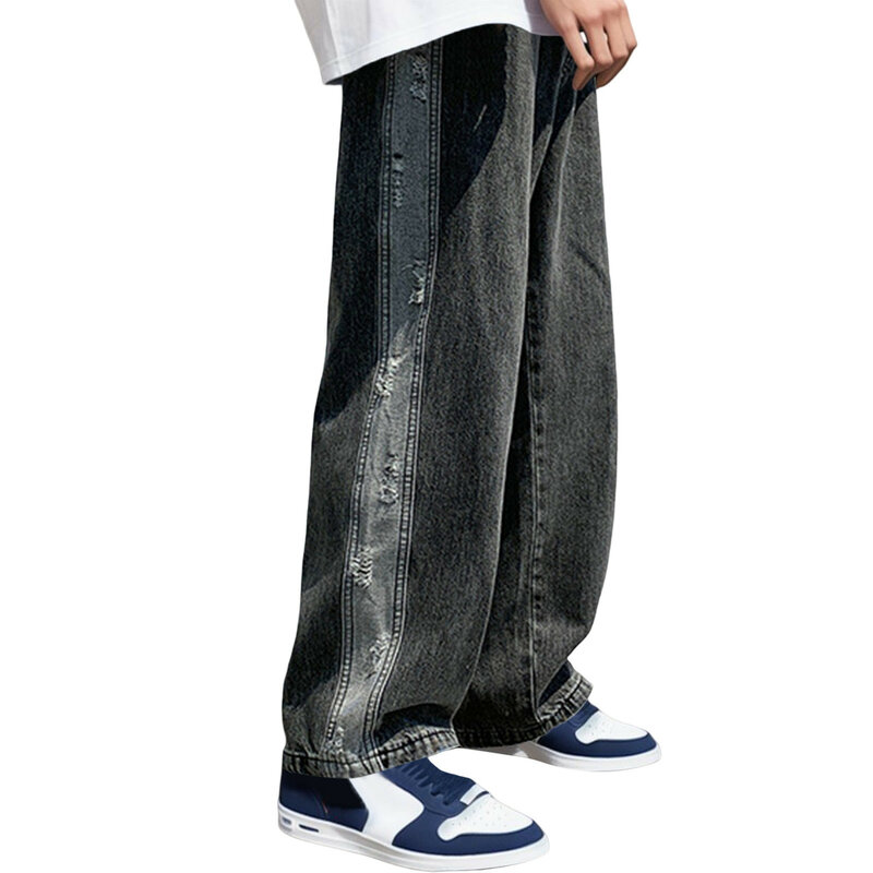 Pantalones vaqueros versátiles para hombre, pantalón holgado de pierna ancha, talla grande