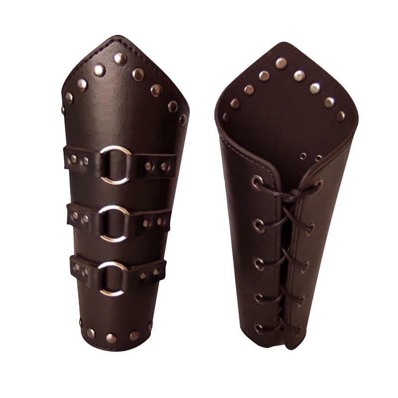 Protectores de brazo medievales de piel sintética, pulsera de cuero ajustable, brazalete ancho Punk