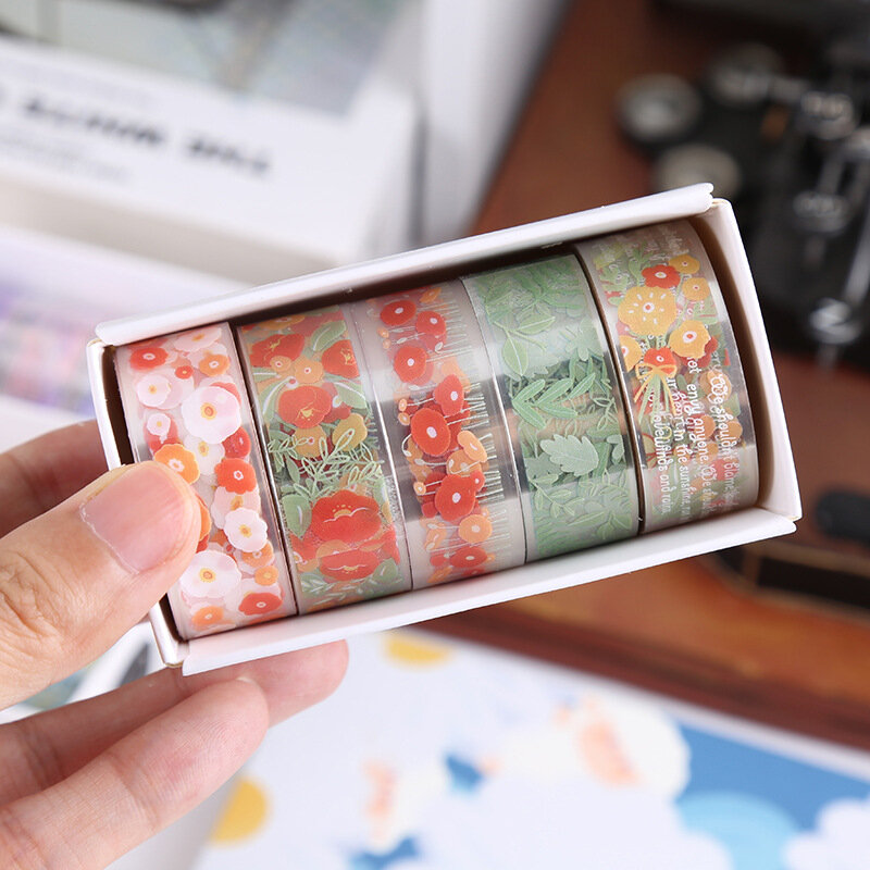 5 Rollen Kawaii Transparante Sticker Tape Diy Decoratief Materiaal Tape Schetsboek Stickers Schoolbenodigdheden Japans Briefpapier