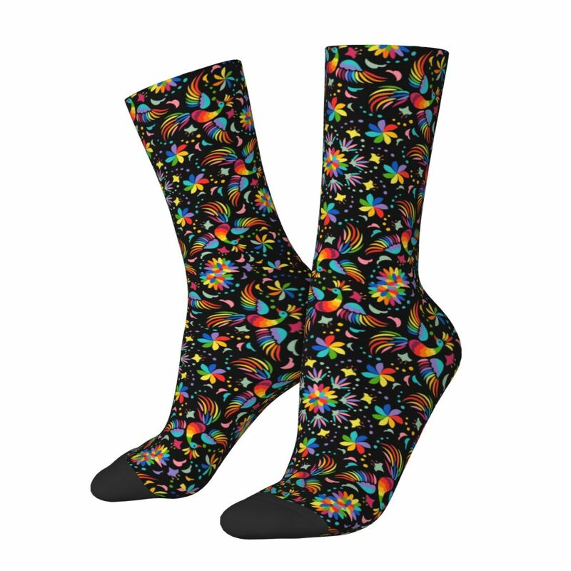 Novo meias masculinas novidade mexicana floral meias poliéster arco-íris pássaros flores skate meias femininas primavera verão outono inverno