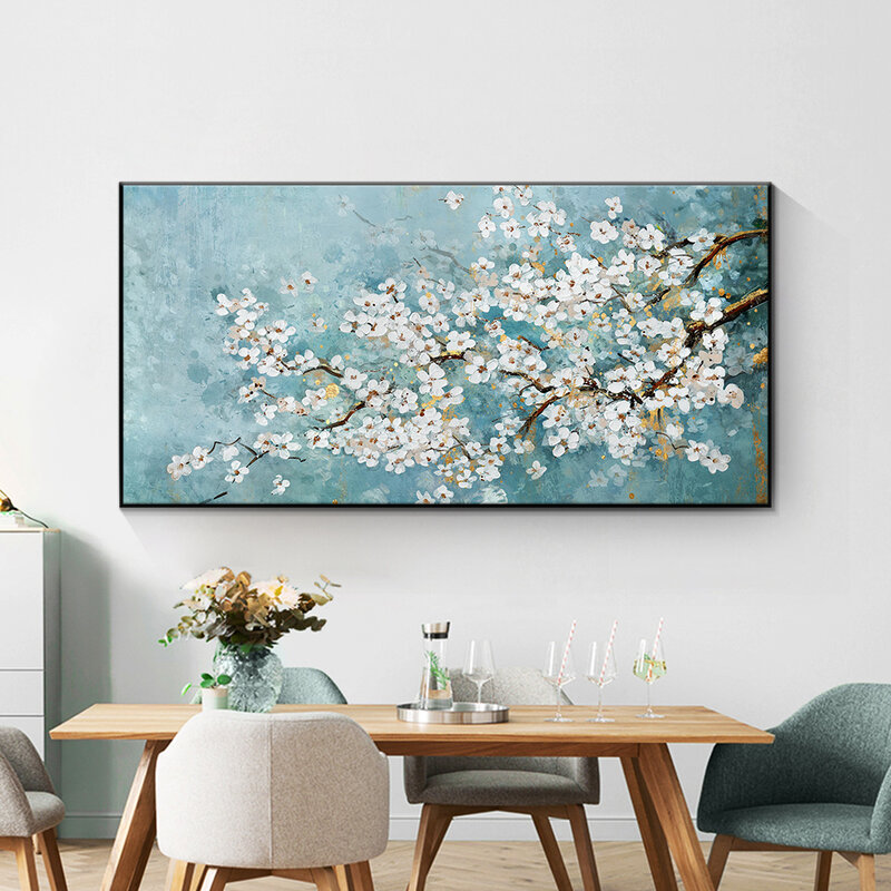 Retro Apricot Flower Painting Wall Art Canvas Print Landscape Painting Poster Modern Living Room Art Decoration