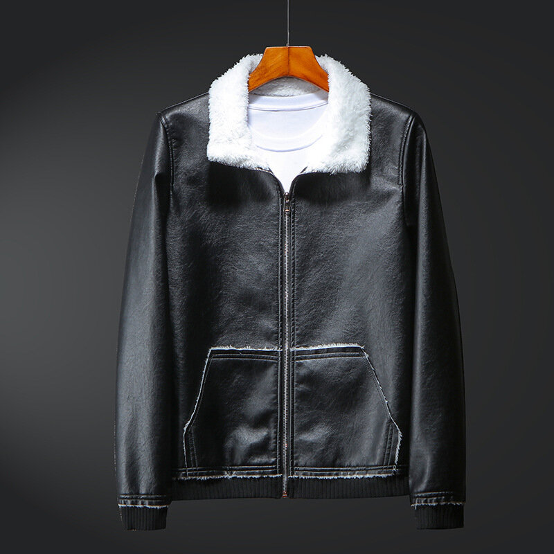 Мужская повседневная осенне-зимняя плюшевая куртка с меховым воротником высокого качества, мужские куртки и пальто из искусственной кожи, новая модель, мужская куртка MY147 5XL-8XL
