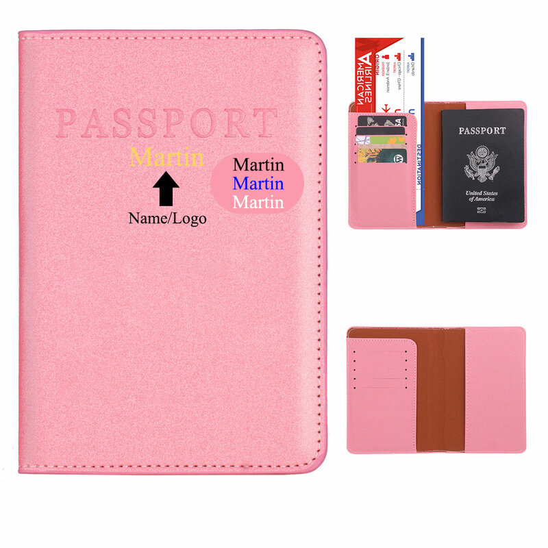 Tampa personalizada do passaporte do curso, bolsa da carteira, sacos, estojo do couro do plutônio, identificação, cartões de crédito, multi caso do suporte do passaporte, acessórios do curso