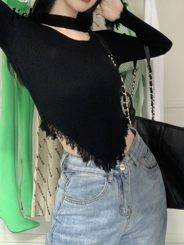 Jielur Новинка осени однотонные тонкие женские трикотажные пуловеры в уличном стиле Модный Топ цвета хаки черный