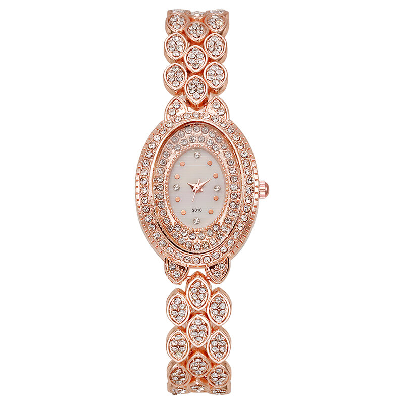 Nowy zegarek damski pełen dżetów owalny wielowarstwowy luksusowy zegarek damski z kryształkami górskimi
