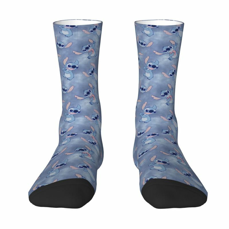 Disney-Stitch Pattern Socks para homens e mulheres, engraçado Anime Crew Socks, vestido quente, novidade