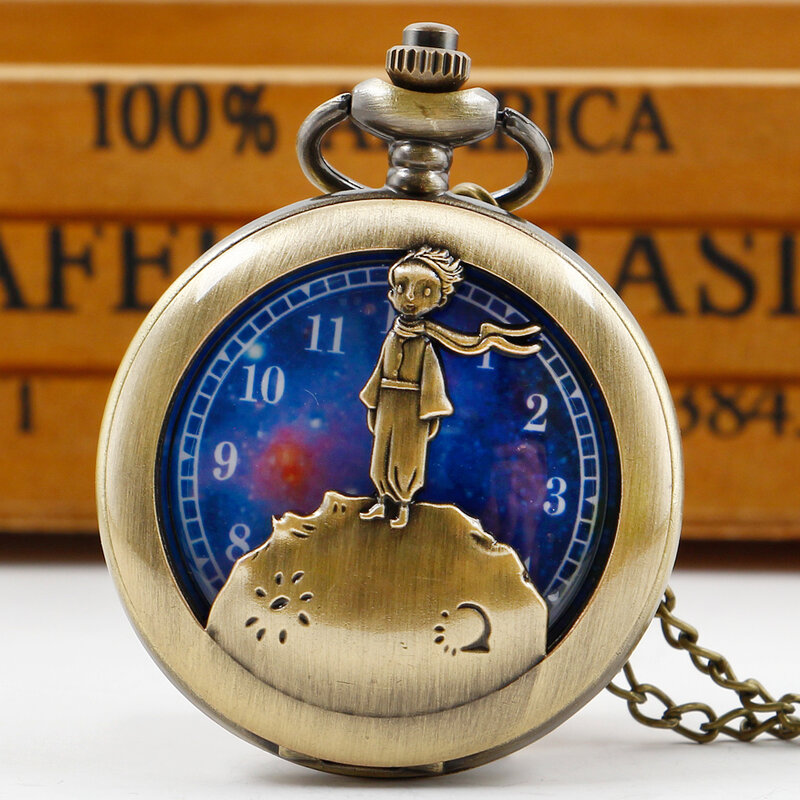 Reloj de bolsillo de cuarzo para hombre y mujer, cronógrafo con cadena de esqueleto, azul bronce, Planeta, clásico, superventas