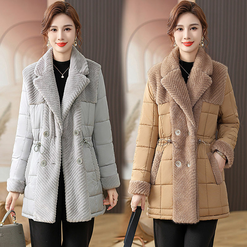 Jaket bulu kerah wanita, mantel musim dingin dan bando pendek hangat mewah jaket kulit tebal katun untuk wanita 2023