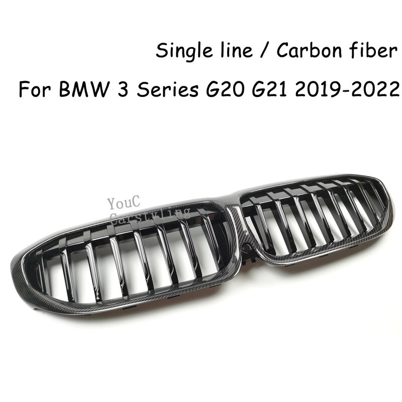 G20 pemanggang serat karbon untuk BMW 3 Series G20 G28 depan Gloss hitam kisi pengganti ginjal 2019-2022