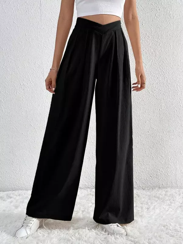 YSQ13-pantalones de pierna ancha para mujer, pantalón holgado informal, estilo coreano, para ir al trabajo, para otoño e invierno, 2024