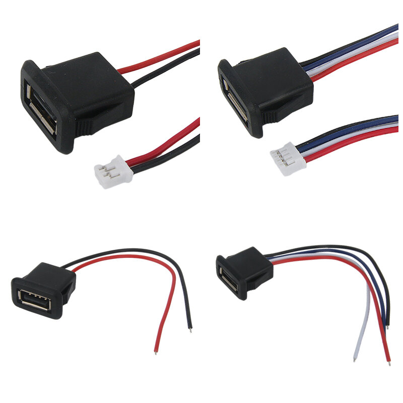 Conector de puerto de carga USB 2,0, 1-10 piezas, 2 pines, 4 pines, hembra, 2 P, 4 P, interfaz de datos con Cable, cargador
