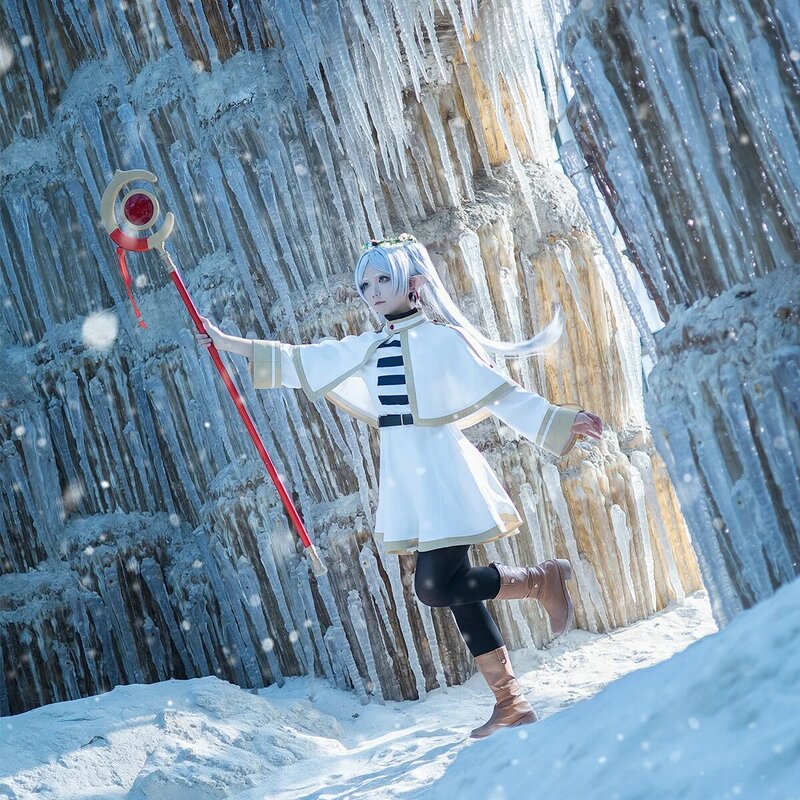 HOLOUN Frieren Beyond Journey's End Anime Frieren Cosplay Costume Shawl Cloak Dress Wig Grey Ponytail Rose Net Christmas
