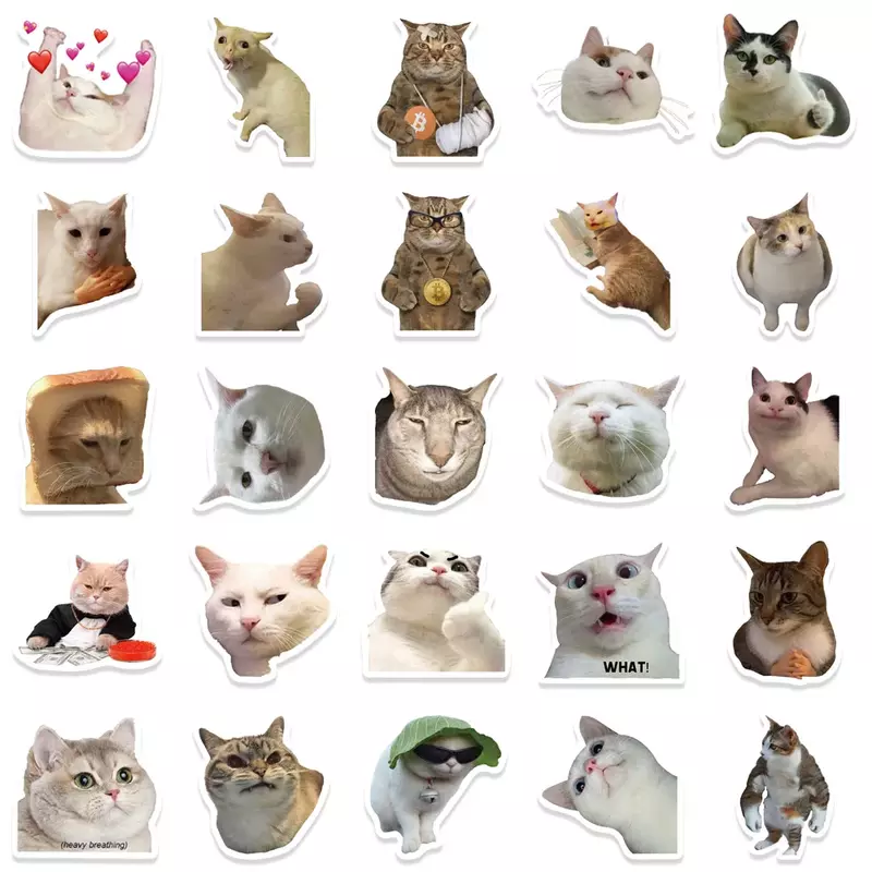 50PCS Cute Cat Stickers Vinyl Waterproof Kawaii Cats Decals for Water Bottle Laptop Skateboard Scrapbook Luggage phone Kids Toys