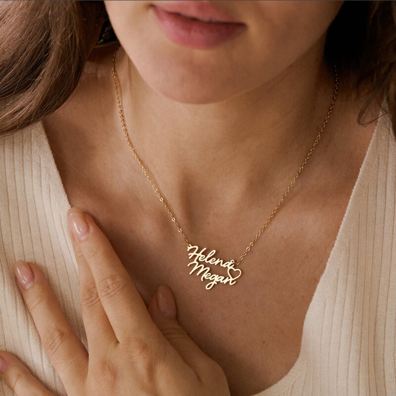 Индивидуальное ожерелье с двойным именем в форме сердца для пар, ожерелье для матери, подарок на день матери