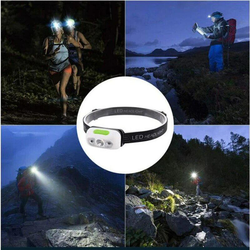 Impermeável farol de luz forte para acampar, Portable LED Sensor faróis, Mini farol LED para pesca noturna, Poderoso tocha cabeça lâmpada, ao ar livre