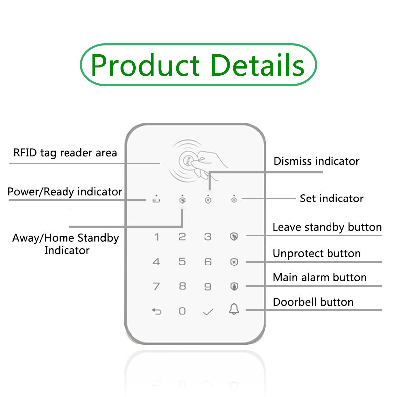 Kunci Keyboard Sentuh 433Mhz Nirkabel 3 Buah Kartu RFID Arm atau Nonaktifkan Kode Ev1527 untuk Sistem Alarm Keamanan Rumah Pintar Tuya