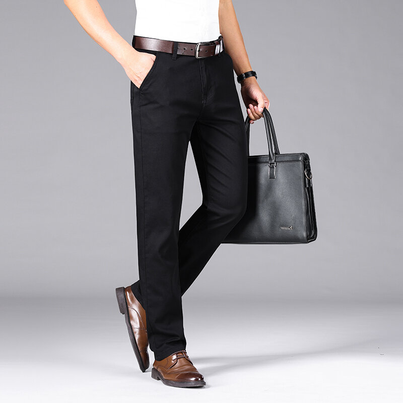 2024 klasyczne męskie czarne dżinsy z prostymi nogawkami biznesowe, wiosenne i letnie nowe bawełniane spodnie Denim elastyczny na co dzień męskie markowe spodnie