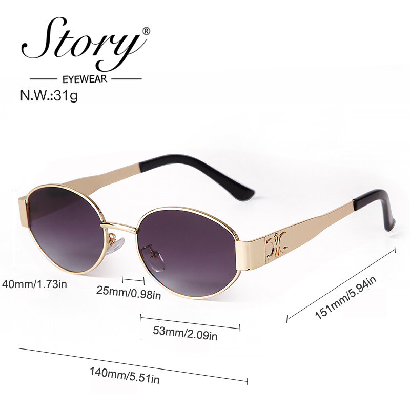 Historia Retro metalowe owalne okulary przeciwsłoneczne dla kobiet 2024 luksusowe markowe designerskie modne punkowe okrągłe okulary przeciwsłoneczne damskie UV400 S9521A