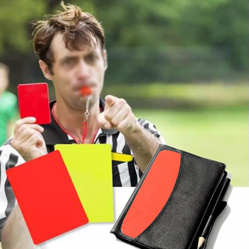 Set kartu wasit sepak bola, aksesoris wasit peringatan merah dan kartu kuning dengan lembar skor dompet Notebook